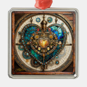 Golden Stained Glass Heart Steampunk Series Metal Tree Decoration