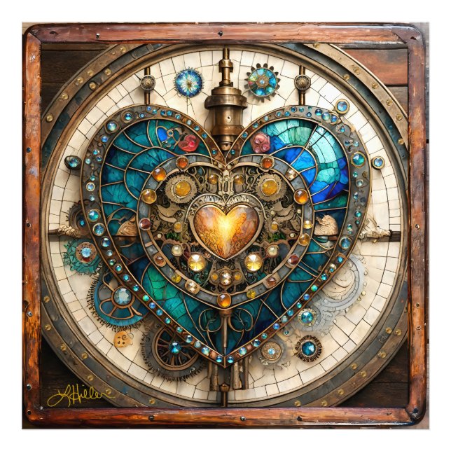 Golden Stained Glass Heart Steampunk Series Photo Print (Front)