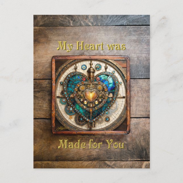 Golden Stained Glass Heart Steampunk Series Postcard (Front)