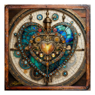 Golden Stained Glass Heart Steampunk Series Poster