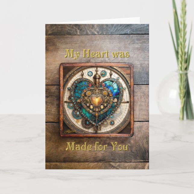 Golden Stained Glass Heart Steampunk Series Thank You Card (Front)