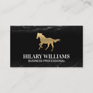 Golden Stallion   Black Marble Business Card