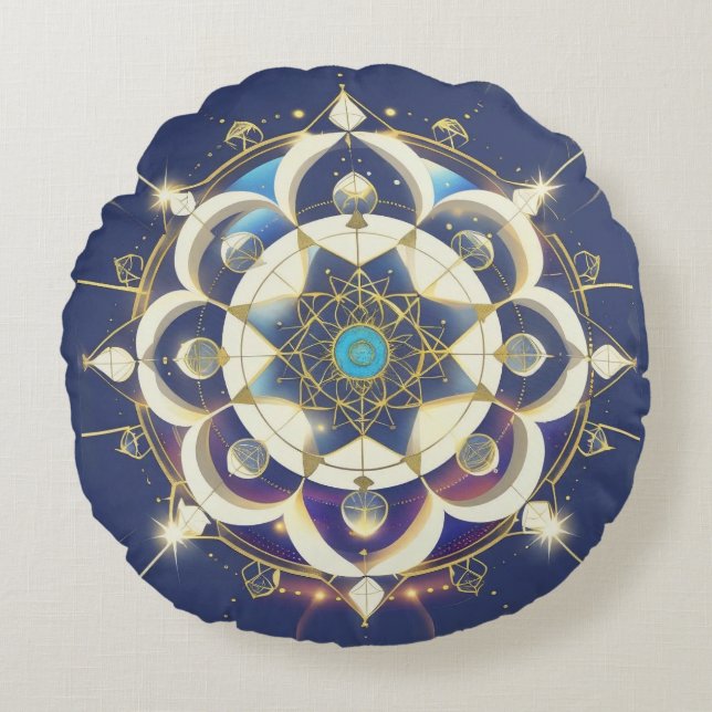 Golden Star Alignment – A Sacred Geometry Universe Round Cushion (Front)