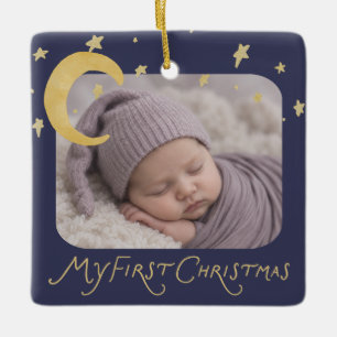 Golden Star Christmas Baby Announcement  Ceramic Ornament