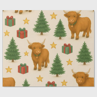 Golden Star Highland Noel Wrapping Paper