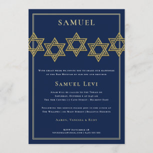 Golden Star of David Bar Mitzvah Invitation