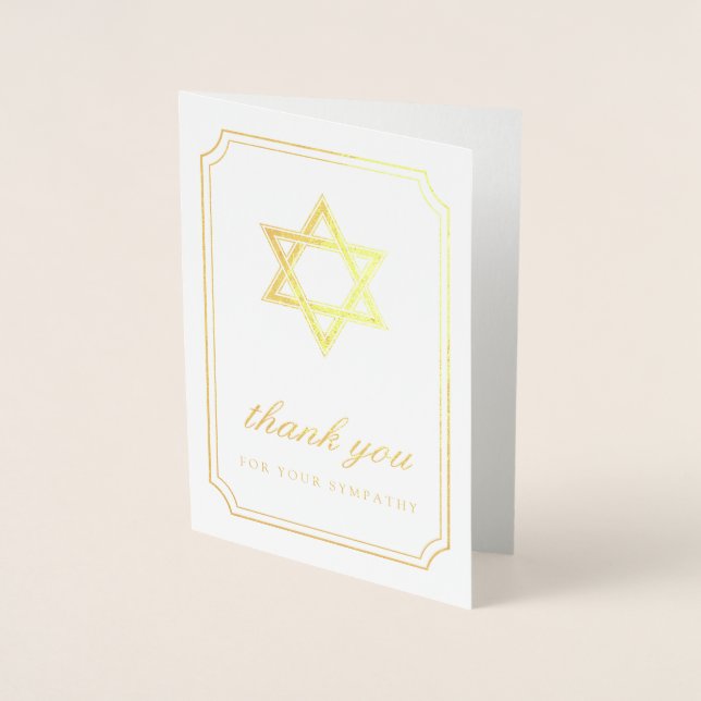 Golden Star of David Sympathy Thank You Foil Card (Front)