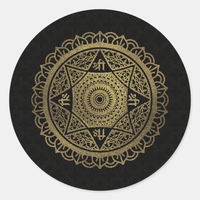 Golden  Star of Lakshmi - Ashthalakshmi  Sri Classic Round Sticker (Front)