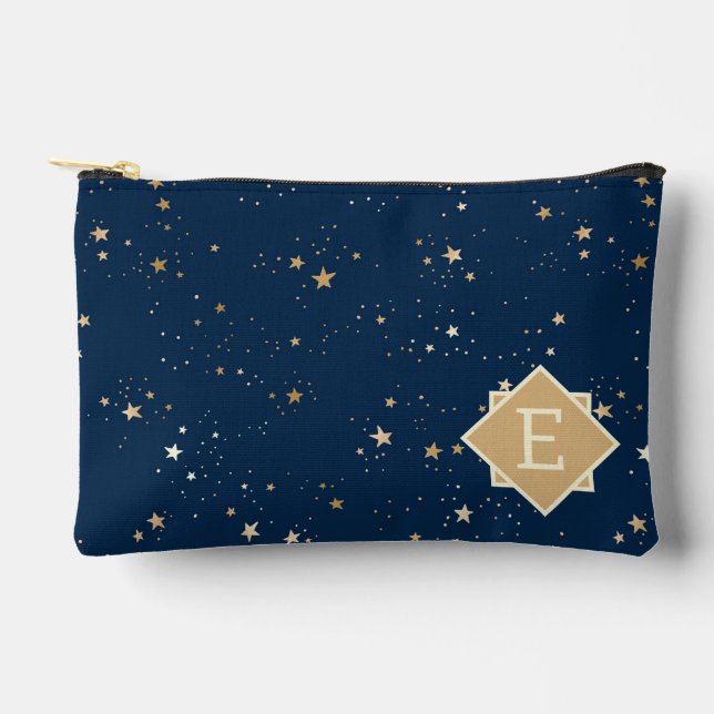 Golden Star on Blue Night Pattern Accessory Pouch (Front)