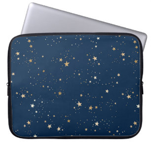 Golden Star on Blue Night Pattern Laptop Sleeve