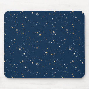 Golden Star on Blue Night Pattern Mouse Mat