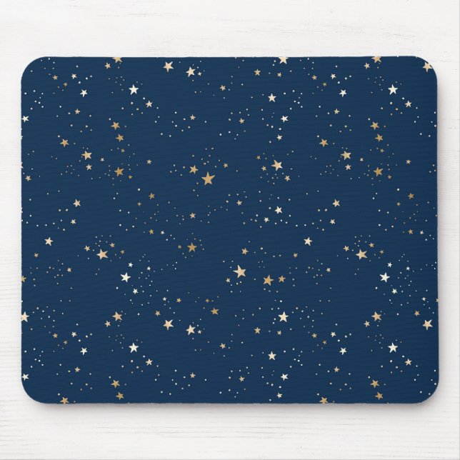 Golden Star on Blue Night Pattern Mouse Mat (Front)
