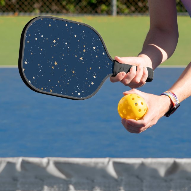 Golden Star on Blue Night Pattern Pickleball Paddle (Insitu)