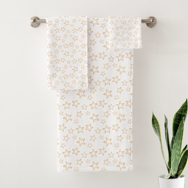 Golden Star Silhouettes on White Bath Towel Set (Creator Uploaded)