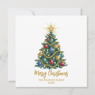 Golden Star watercolor Christmas Tree Card