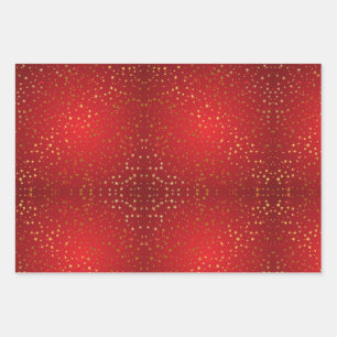 Golden Star With Red Background Wrapping Paper Sheet