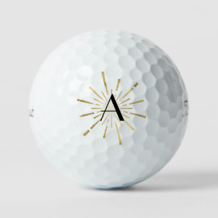 Golden Starburst Art Deco Monogrammed  Golf Balls