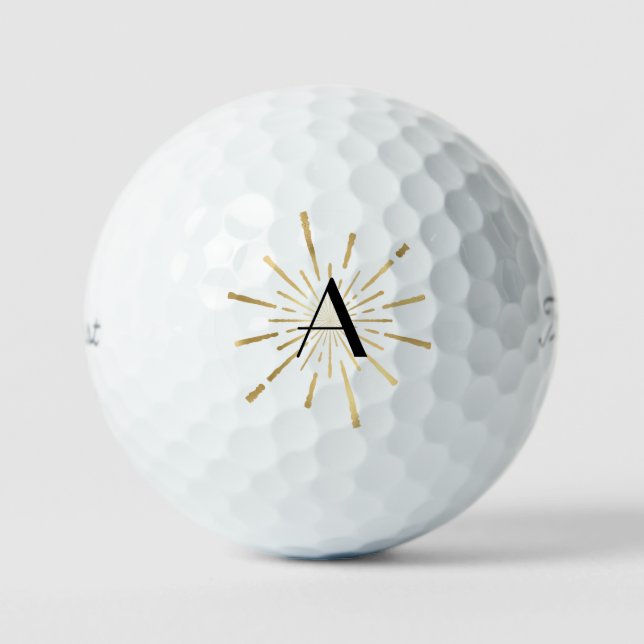 Golden Starburst Art Deco Monogrammed  Golf Balls (Front)