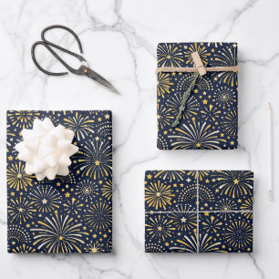 Golden Starburst Fireworks Pattern Wrapping Paper Sheet