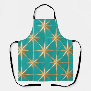 Golden Starburst Geometric Teal Midcentury Apron