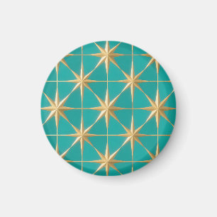 Golden Starburst Geometric Teal Midcentury Magnet