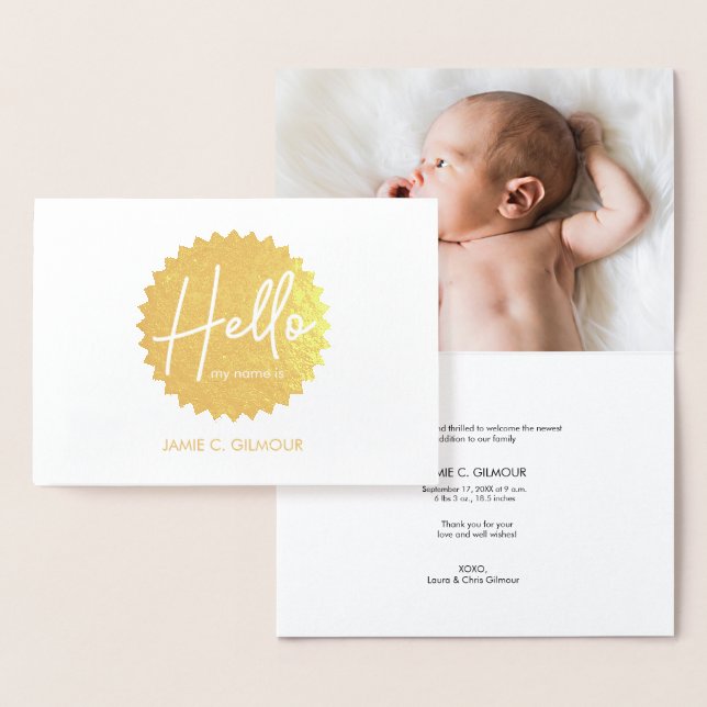 Golden Starburst: Personalised Baby Birth Announce Foil Card (Display)
