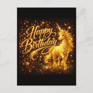 Golden Stardust Birthday — Fantasy Unicorn  Invitation Postcard