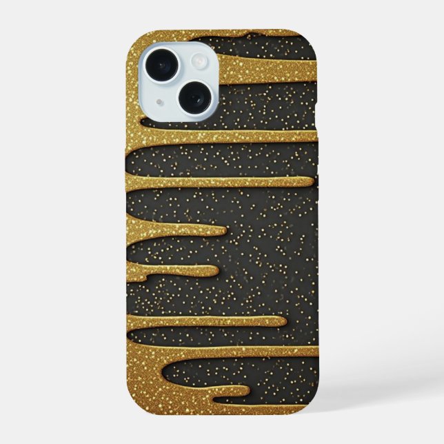 Golden Stardust Drip ✨ Black Luxury Sparkling iPhone 15 Case (Back)