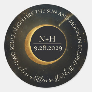 Golden Stardust Eclipse Celestial Wedding  Classic Round Sticker