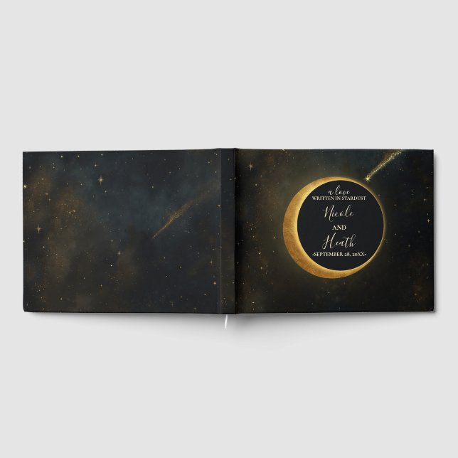 Golden Stardust Eclipse Celestial Wedding  Guest Book (Full)