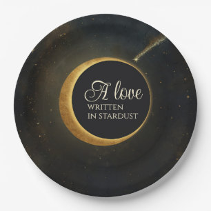 Golden Stardust Eclipse Celestial Wedding  Paper Plate