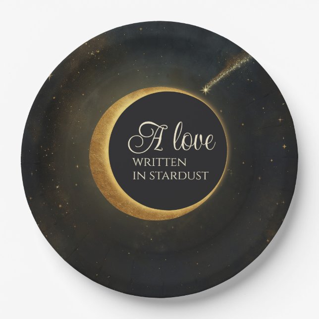 Golden Stardust Eclipse Celestial Wedding  Paper Plate (Front)