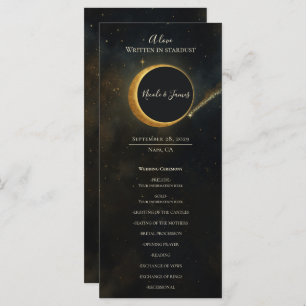 Golden Stardust Eclipse Celestial Wedding Program Menu