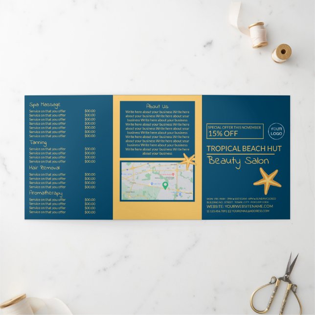 Golden Starfish, Beauty Salon Tri-Fold Flyer (Outside)