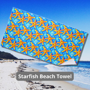 Golden Starfish on Blue Beach Towel