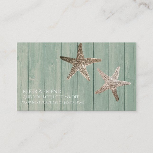 Golden Starfish & Wood Beach Refer a Friend Card (Front)