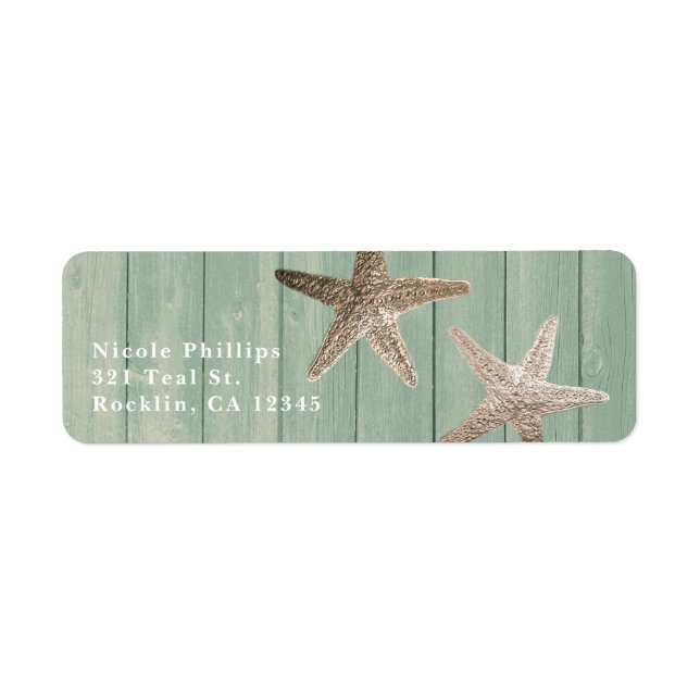 Golden Starfish & Wood Elegant Beach Invitation (Front)