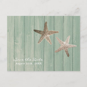 Golden Starfish & Wood Elegant Beach Save the Date Announcement Postcard