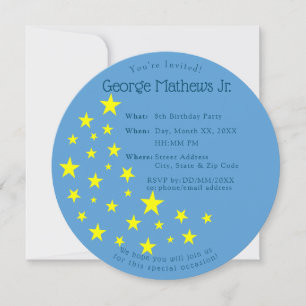 Golden Starry Moon on Blue Kids Birthday Party Invitation