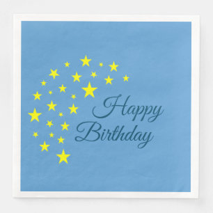 Golden Starry Moon on Picton Blue Happy Birthday Napkin