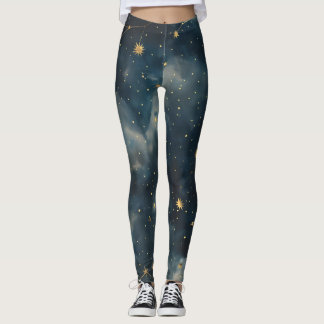 Golden Starry Night – Luxe Celestial Activewear Leggings