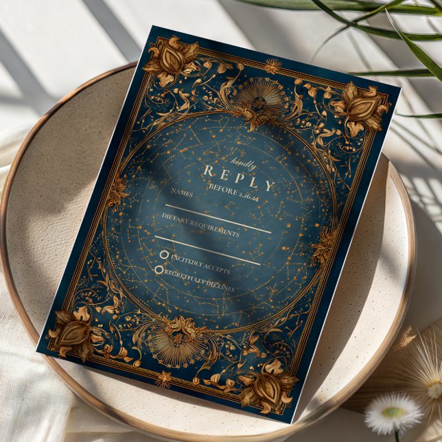 Golden Starry Night Wedding RSVP Card (Creator Uploaded)