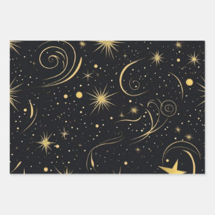 Golden Starry Wrap Wrapping Paper Sheet