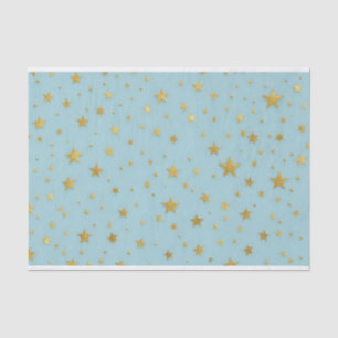 Golden Stars and Beads Over Light Blue Background Tissue Paper