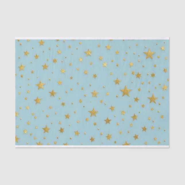 Golden Stars and Beads Over Light Blue Background  Tissue Paper (Front)