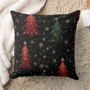 Golden Stars and Christmas Trees (1) Cushion