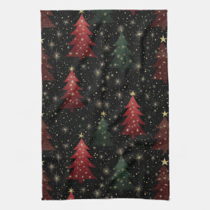 Golden Stars and Christmas Trees (1) Tea Towel