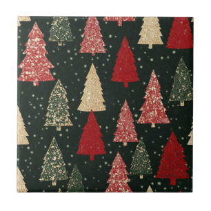 Golden Stars and Christmas Trees (2) Tile