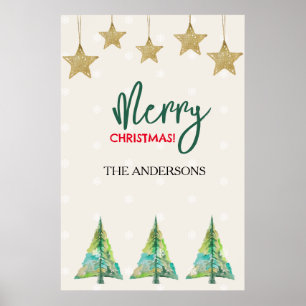Golden Stars And Colourful Watercolor Tree Poster