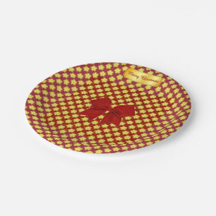Golden Stars and Red Glitters Christmas Paper Plate